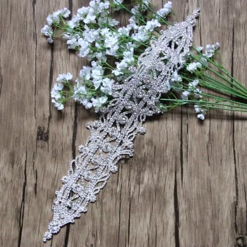 Free Shipping 10pcs 16" Rhinestone Applique Bridal Applique for Wedding Gown Trimming Bridal Sash Rhinestone Patch LSAP112701