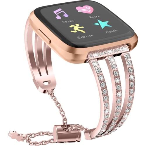 Bling Bands Compatible with Fitbit Versa 2 /lite Watch for Women with Flower-shaped Metal Diamond Adjustment Chain Watch WB193