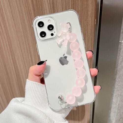 Wrist Chain Case for iPhone 12 Pro Max XR XS Max 6 7 8 Plus SE Clear Cases Cute colorful Bear Chain Hanging Case for iPhone 11