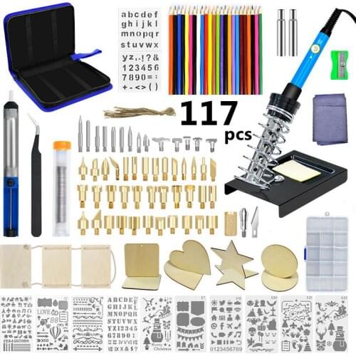 DIY new wood burning tool pyrography set heat transfer diy 117 piece set 60W soldering brush electric iron set