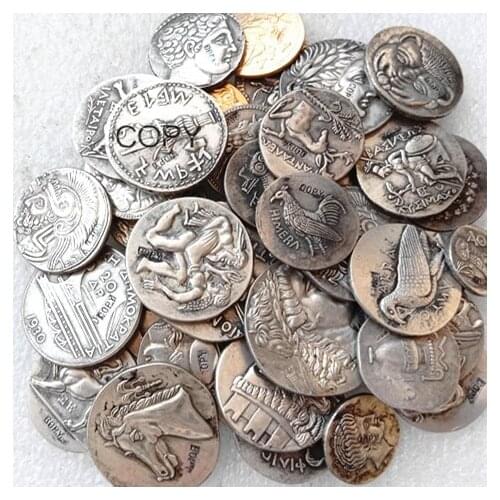 G(01)-G(49) Greek Ancient Mix 52pcs Different Gold/Silver Plated copy coins