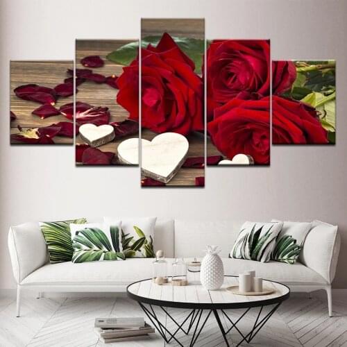 Frameless Canvas Painting Wall Art 5 Pieces Beautiful Roses Flower Modular Pictures Cuadros Decoration On The Living Room Decor