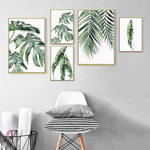 Plant Leaf Painting Modern Canvas Leaves Poster Tropical Plant Painting Frameless Bedroom Pictures Art Wall Background Decor
