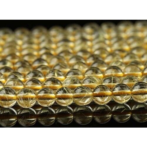 6 8 10 12 mm round natural stone gold rutilated quartz beads suitable for jewelry bracelet DIY production