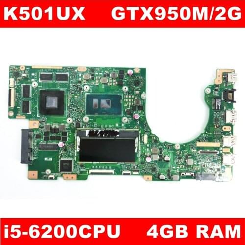 K501UX 4GB RAM i5-6200U CPU GTX950M/2G VRAM Mainboard REV 2.0 For ASUS K501UX K501UW K501U K501UB laptop motherboard 100%Tested