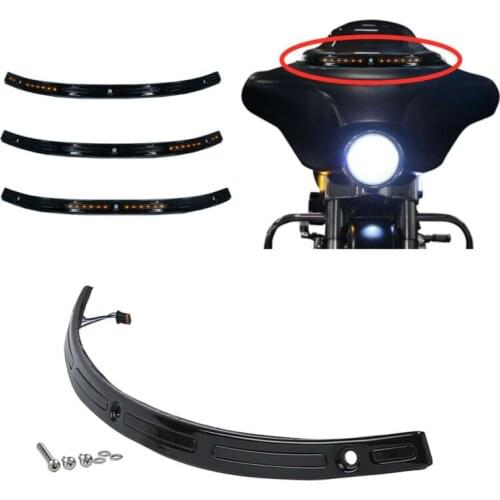 Motorcycle Black Windshield Trim Amber LED Light For Harley Street Glide Electra Glide Tri Glide Ultra Limited 2014-2020