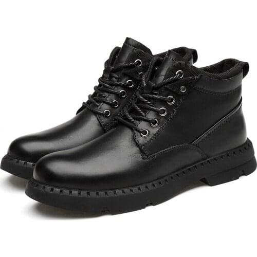 Mens Shoes Mar Boots Outdoor Work Boots High-top Large Size 38-47 Cross-border Leather Boots Warm Boots Black