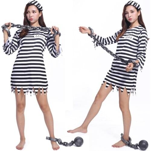 The new adult Halloween costume dress sexy striped inmates cosplay costume adult female prisoners serving performance clothing