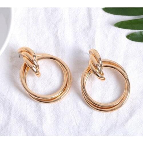Korean New Earrings European and American Exaggerated Metal Glossy Geometric Series Earrings Hot Earrings Wholesale