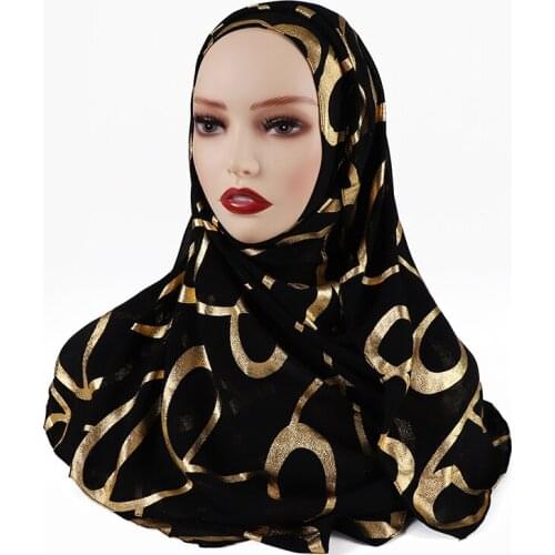 New Muslim Women with Shinny Gold Glitter Chiffon Bandana Scarf Islam Inner Headband Hijab Cover Headwrap 175*70cm