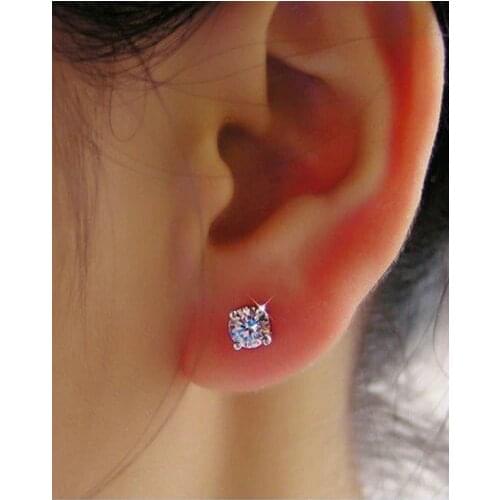 0.5Carat/ Piece Certificate Real Moissanite Wedding Earrings Stud Genuine Solid 14K White Gold Jewelry Gift for Bridal