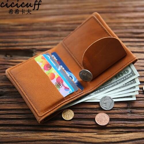 Original Leather Wallets for Men Vintage Cowhide Handmade Short Slim Bifold Card Holder Wallet with Coin Pocket Coin Purse Male
