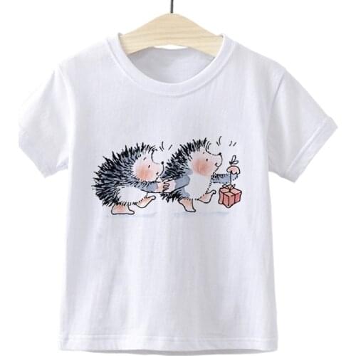 Hedgehog Shopping Children T-shirt Kawaii Punk Streetwear Pop Funny Kids Tshirt Cute Pretty Vogue Girl Boys Clothes