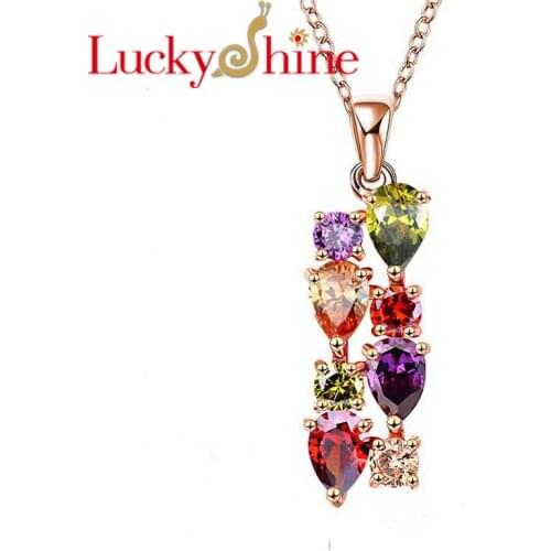 Luckyshine Europe popular Women Colored leaf Rose Gold Pendant A++++ Cubic Zirconia Russia Canada Pendants Necklaces NEW