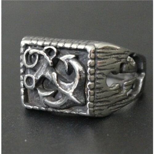Drop Shipping Size 7-13 Fashion Big Anchor Ring 316L Stainless Steel Biker Style Cool Mens Boat Anchor Ring