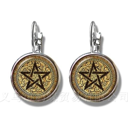 Satanic Pentagram Star Symbols Statement Silver Plated Earrings Handmade For Women Girls Fashion Jewelry Pagan Gift