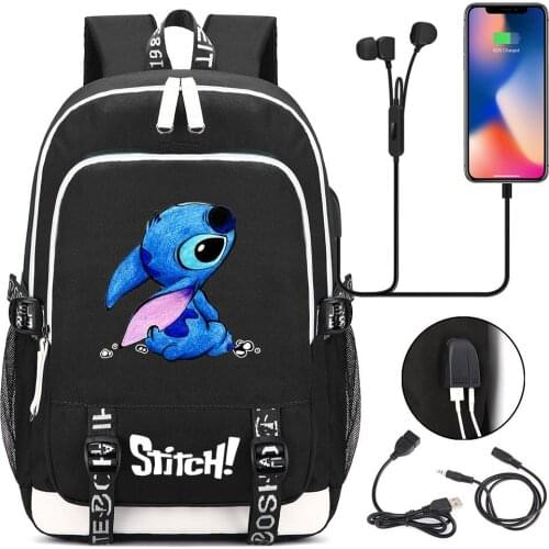 Disney Stitch Backpack Kids Boys Girls Schoolbag Students Bookbag Children Knapsack Women Men Usb Charging Travel Rucksack Gift