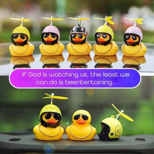 Car Ornaments Little Yellow Duck with Propeller Helmet Car Dashboard Decor Rear View Mirror Decor Road Bike Riding Accessories