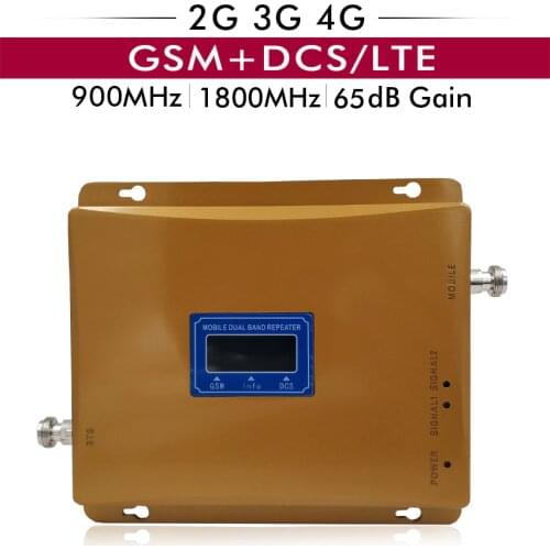 65dB Gain Dual Band Booster 2G GSM 900 4G LTE DCS 1800 mhz Cell Phone Signal Repeater Cellular Signal Amplifier with LCD Display