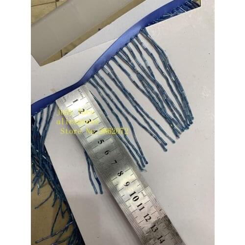 Stock 10yards/bag 7-9 cm Sky blue beaded tube tassel ribbon beads used for dress stage decoration YM57
