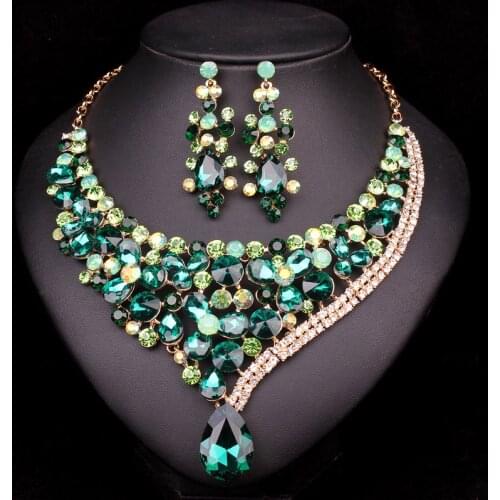 Gorgeous Crystal Bridal Jewelry Sets Wedding Bib Necklace Earring set For Brides Party Costume Accessories Jewelry Drop Shipping