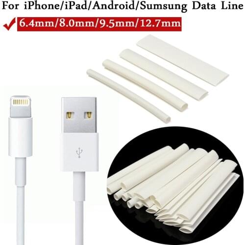 20Pcs White 3/4:1 Heat Shrink Tubing Wrap Wire For iPhone For iPad For Android For Samsung Data Line Heatshrink Tubes