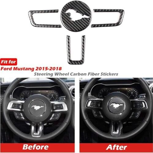 Real Carbon Fiber Steering Wheel Insert Decoration Cover Emblem Sticker for Ford Mustang 2015-2017 4Pcs