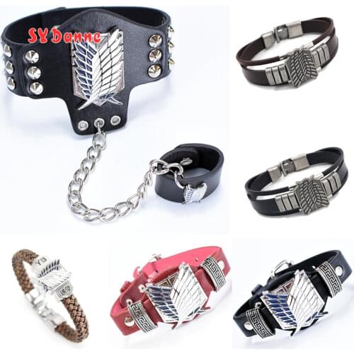 Anime Attack on Titan Bracelet Men Wings of Liberty Wristband Women No Kyojin Metal Leather Wristband Chain Punk Wristlet Gift