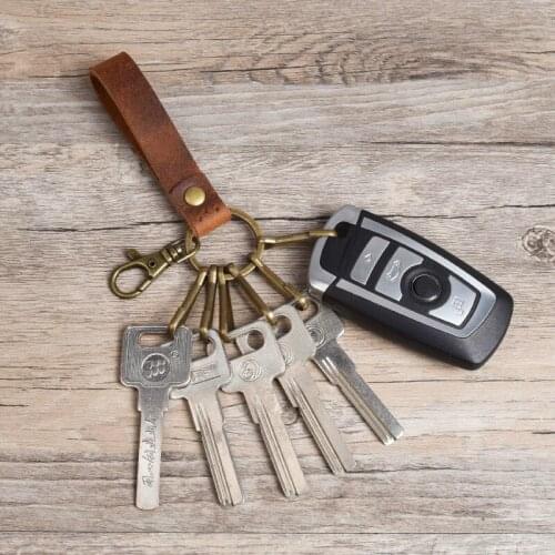 Real Cowhide Genuine Leather Keychains Pocket for Car Key Clip Ring Women Men Handmade Accessories Gift Brand New Color Brown