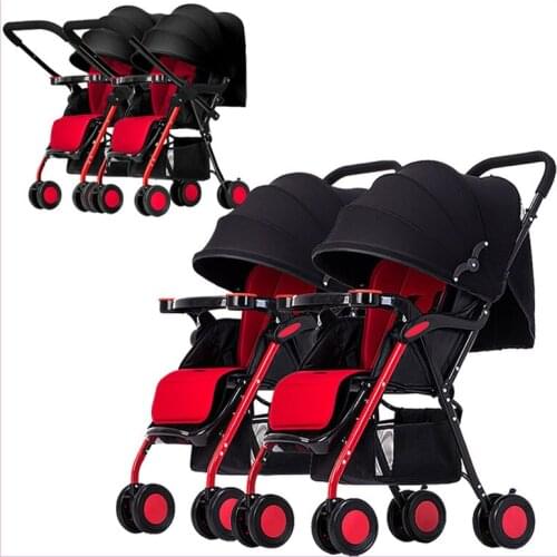 Twins Baby Stroller Double Carts Multiple Stroller Lightweight Four Wheels Stroller Baby Pram Pushchair Can Sit Lie Split Two