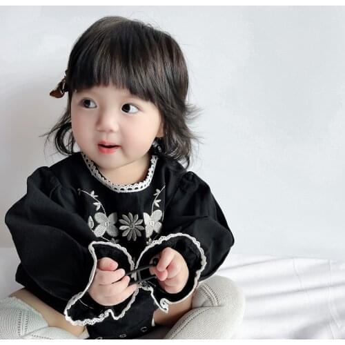 0-6Y Infant Baby Girl Lace Romper 2021 Vintage Style Princess Floral Embroidery Long Sleeve Bodysuit Autumn Outfits with Hat