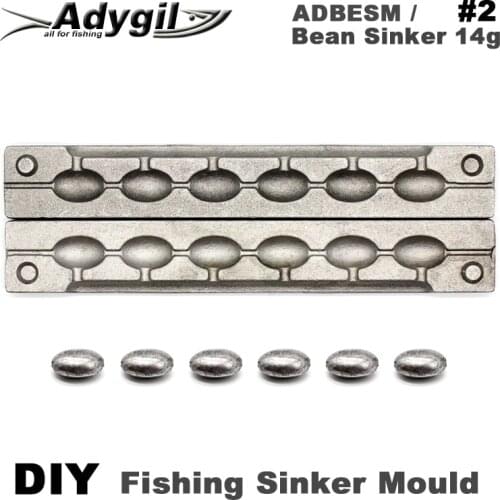 Adygil DIY Fishing Bean Sinker Mould ADBESM/#2 Bean Sinker 14g 6 Cavities