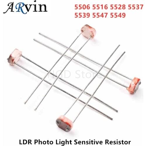 20PCS LDR Photo Light Sensitive Resistor Photoelectric Photoresistor 5528 GL5528 5537 5506 5516 5539 5547 5549 For Arduino 5mm