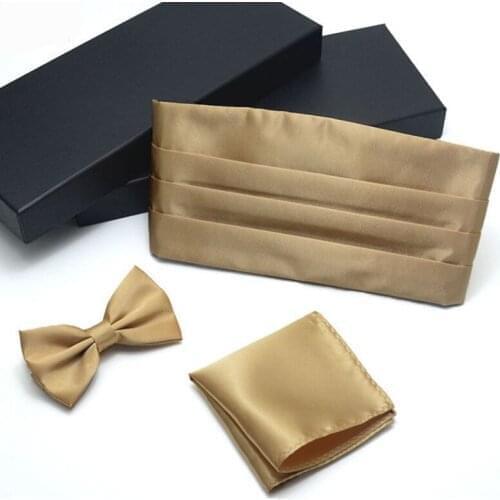 Mens Formal Silk Golden Blue Cummerbunds Bow Ties Hanky Cufflinks Set Mens Adjustable Pleated Tuxedo Cummerbunds Elastic Belt