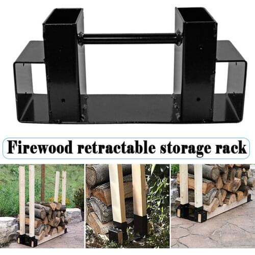 Firewood Log Storage Rack Bracket Kit with Screws Fireplace Wood Storage Holder Adjustable for Indoor/Outdoor Black _WK