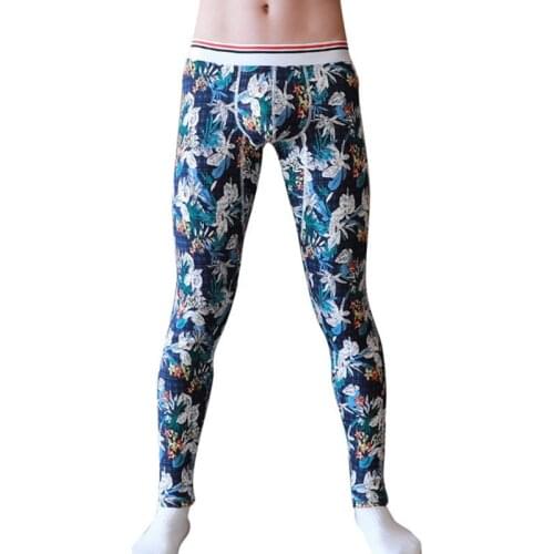 Mens long johns Plus velvet mens warm pants Thermal Underwear Bottoms fashion print sexy underwear tight legging