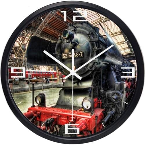Old Type Locomotive Picture Wall Clock The Retro Restaurant Literature Clock