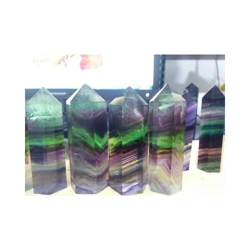 Natural 60*18mm purple green fluorite QUARTZ CRYSTAL WAND POINT HEALING