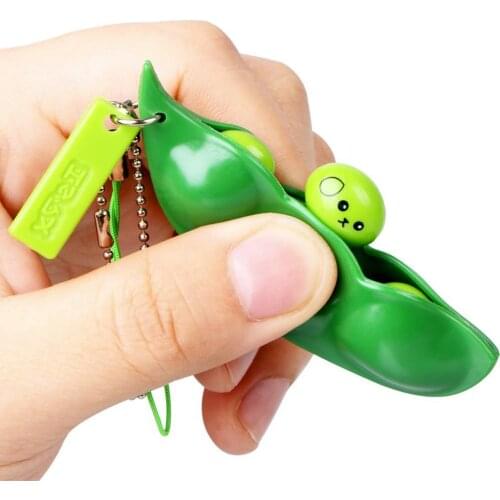 Fidget Toys Squeeze a Bean Edamame Keychain Keyring Extrusion Bean Pea Soybean Toys Gift