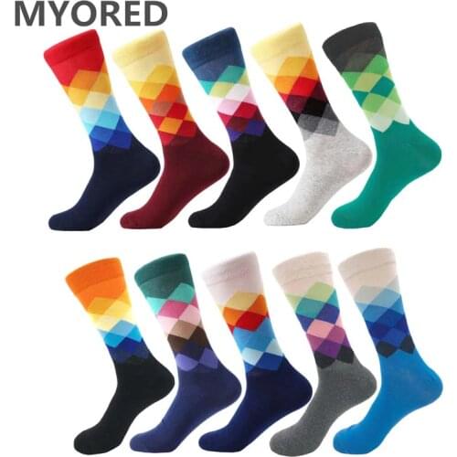 MYORED Male Tide Brand men cotton Socks Gradient Color summer Style long wedding sock Mens Knee High Business Socks man sox