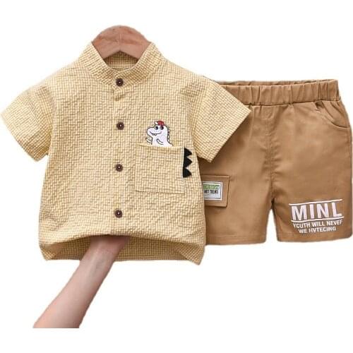 New Summer Baby Fashion Clothes Suit Children Boys Lattice Shirt Shorts 2Pcs/sets Kids Infant Clothing Toddler Cartoon Tracksuit