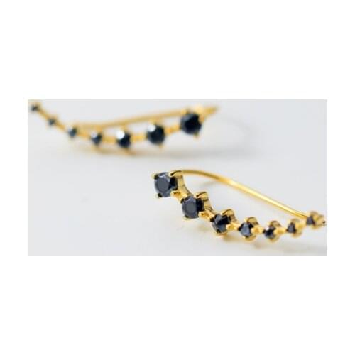 Genuine 925 Sterling Silver Black Round Agate Climber Cuff Piercing ear-bone Stud earrings C-E9450