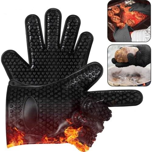 Food Grade Thick Heat Resistant Silicone Glove BBQ Grill Gloves Kitchen Barbecue Oven Cooking Mitts Grill Baking Gloves BBQ Tool