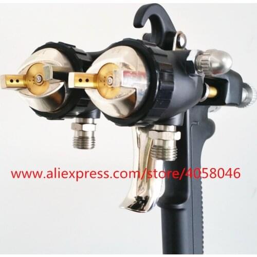 HVLP 1.4mm newest type Double Nozzle Spray Gun,Pressure Feed Spray Gun, Nano Chrome Paint Sprayer , Dual Head Pneumatic Sprayer