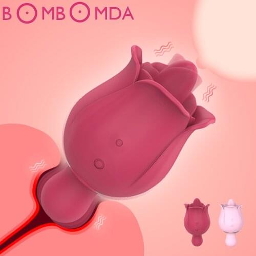 Rose Shape Vaginal Licking Vibrators Erotic Nipple Sucker Oral Tongue Clitoris Stimulation Powerful Vibrators Sex Toys for Women