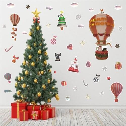 Christmas Decoration Wall Stickers Hot Air Balloon Snowflake Xmas Tree Pattern Stickers Home Living Room Shopping Mall Decor Pro