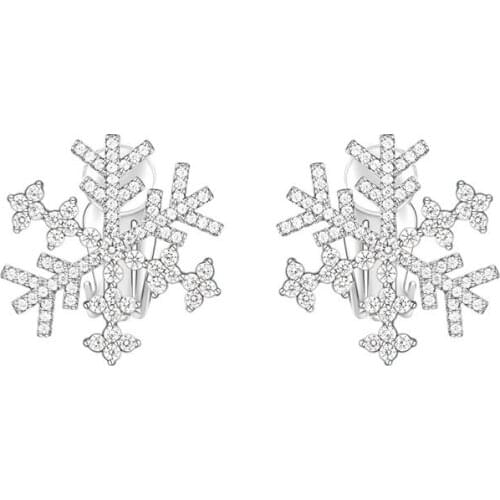 SOELLE Fashion Pure 925 Sterling Silver Snowflake Clip Earrings No Pierced Zirconia Ear Clip for Women Winter Fine Party Jewelry