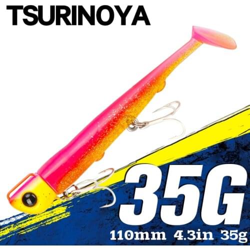 TSURINOYA Jig Head Soft Fishing Lure 110mm 35g Long Casting Sea Bass Flounder Soft Body Swimbait Set With Saltwater Treble Hook