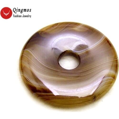 Qingmos One 40mm Natural Agates Pendant for Women with Donuts Shape Genuine Brown Striped Agates Pendant Jewelry pe102 Free Ship