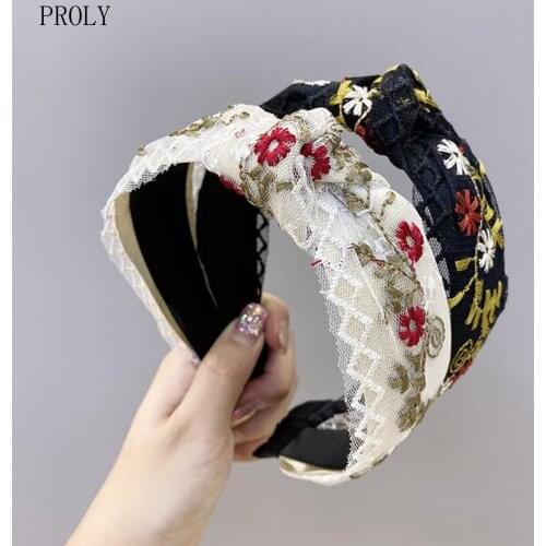 PROLY New Fashion Women Headband Lace Embroidery Hairband Bohemia Flower Turban Casual Headwear Hair Accessories Wholesale